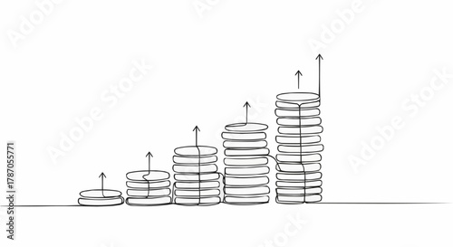 Financial Growth Depicted by Stacks of Coins with Upward Arrows.