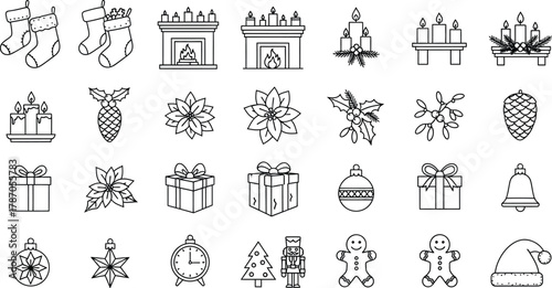 Hand-drawn Christmas decoration elements for festive season designs and backgrounds