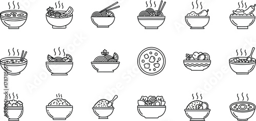 Collection of food icons in outline style for graphic design use