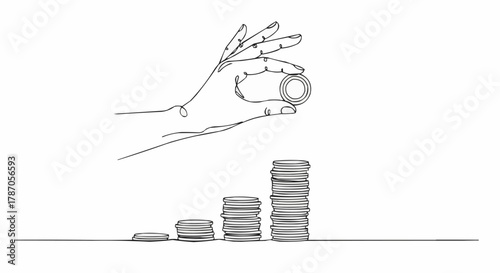 Hand placing coin on stack of coins representing financial growth.