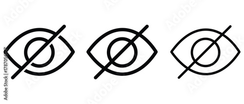 Hide Eye Icon set, invisible eye hide icons. Eye icon for visible and invisible passwords. eyesight symbol. Vector illustration.