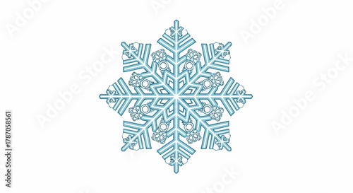 Detailed illustration of a light blue snowflake with intricate geometric patterns on a white background.