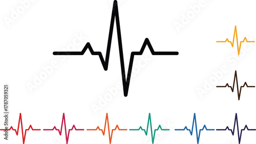 Colorful ECG heartbeat waveforms in abstract medical style, vibrant electrocardiogram lines for healthcare, cardiology, diagnostics, and wellness design