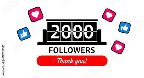 Celebrate reaching 2000 followers with likes and heart appreciation