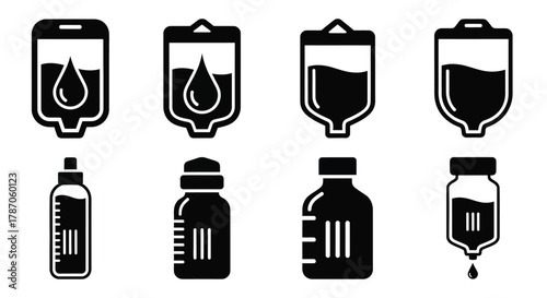 Donate blood and save lives with medical drip bag icon collection