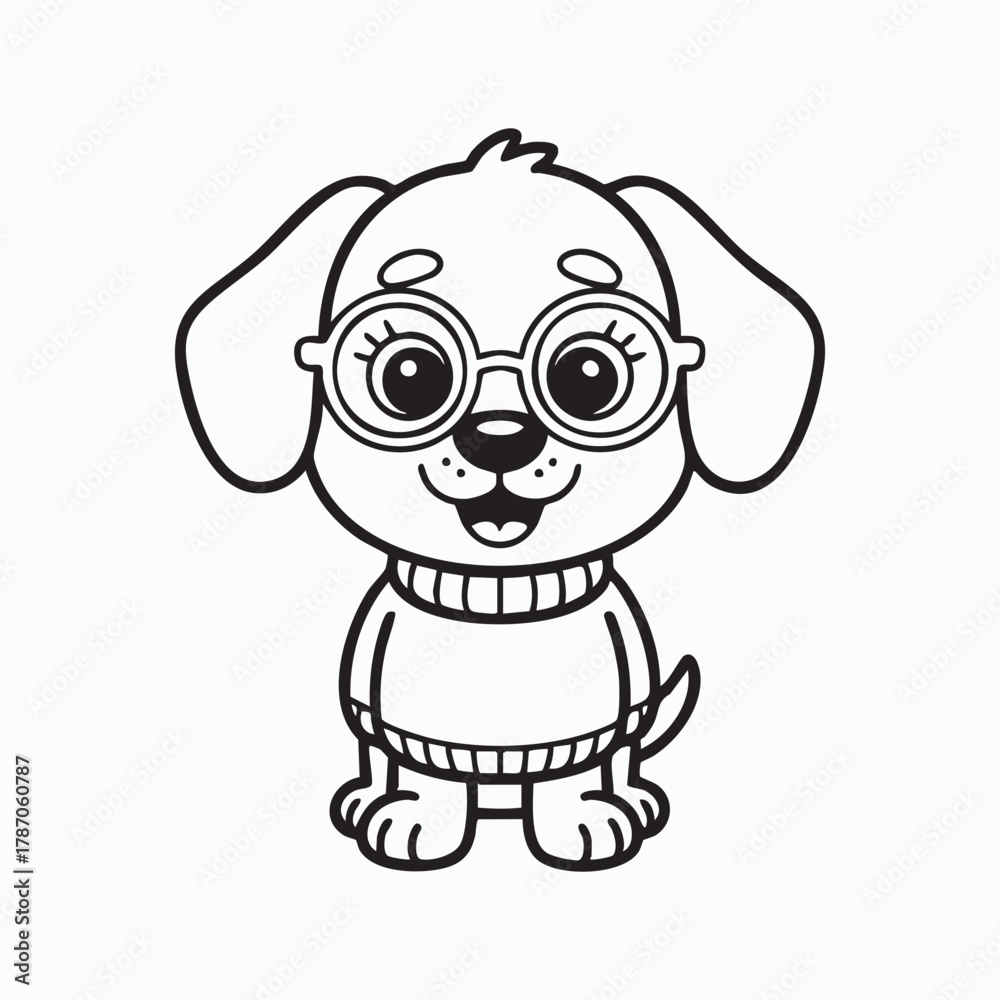 Naklejka premium Cute cartoon puppy dog wearing glasses