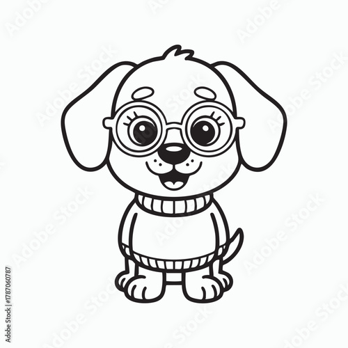 Cute cartoon puppy dog wearing glasses