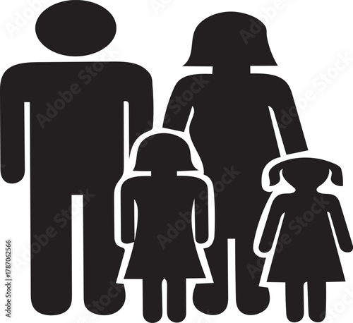 Iconic family portrait with father, mother, and two girls