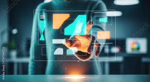 Interactive Interface A Person Interacting with a Transparent Digital Display of Data and Graphics