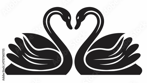 Elegant swans creating a heart shape, symbolizing love and commitment, perfect for romantic designs, wedding invitations, or Valentine's Day promotions