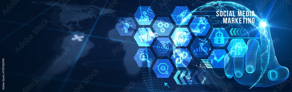 Fototapeta premium Business, Technology, Internet and network concept. SMM Social Media Marketing. 3d illustration