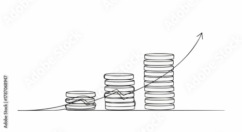 Sketch of Increasing Coin Stacks with Upward Arrow.