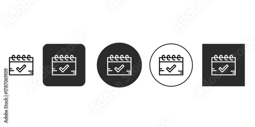 Calendar with check mark schedule, appointment, important date, business plan vector line icon symbol in thin outline design vector illustration
