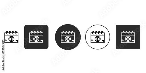 Calendar with casino chip gambling schedule, poker date, lucky day vector line icon symbol in thin outline design vector illustration