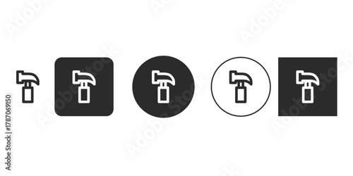 Icon set of a hammer minimalist design featuring a tool in various shapes, perfect for construction, repair or diy related projects and designs