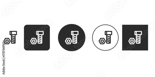 Grey metallic bolt and nut icon set icons in different shapes vector the style is flat, minimalist, linear vector