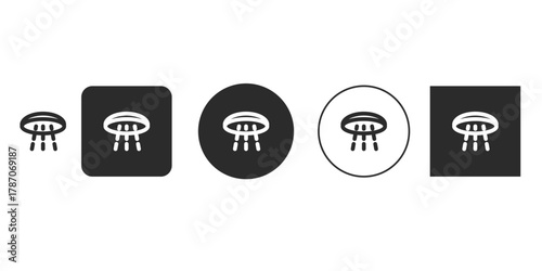 Collection of ufo icons a set of simple monochrome vector illustrations depicting unidentified flying object, alien, space, and extraterrestrial