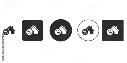 Set of house with percentage icon vector illustration of real estate concept home loan, mortgage rate, interest rate, property investment, and discount