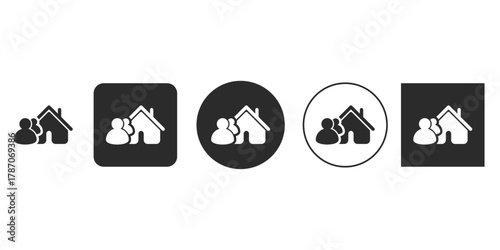 Family house icon set a collection of five different styles of family house icons, each representing a home and family
