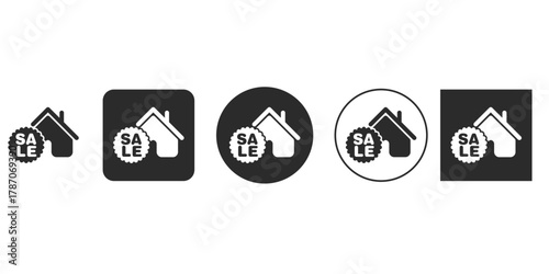 House for sale icon set a collection of five different styles of house for sale icons, each representing real estate