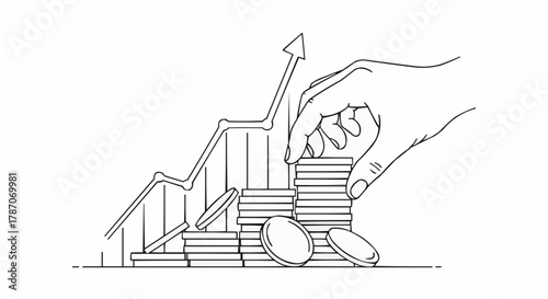 Hand Stacking Coins with Upward Graph - Financial Growth Concept.