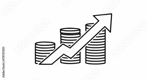 Financial Growth and Investment Success with Stacks of Coins and Upward Arrow.