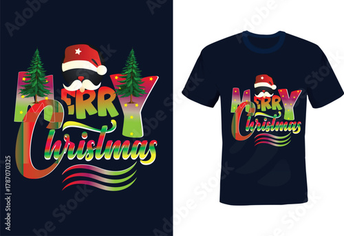 Vibrant -Merry -Christmas -Santa -Claus- Mustache T-Shirt Design