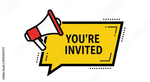 Join us now! Exciting invitation with megaphone announcement design