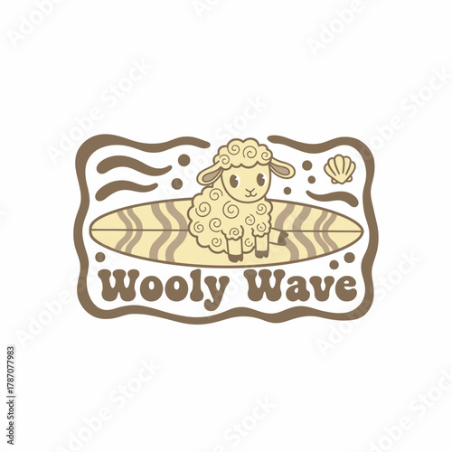 Cartoon logo of a sheep surfing on a surfboard with the text "Wooly Wave".