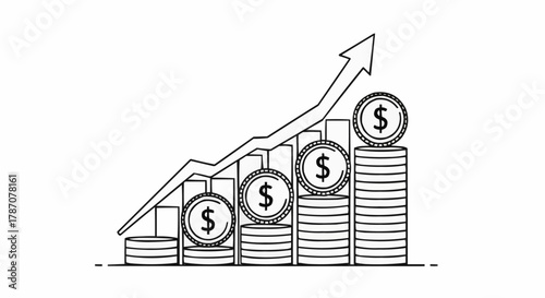 Financial growth represented by stacked coins and an upward trending arrow.