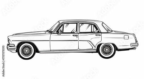 Vintage Sedan Car Illustration - Classic Automotive Design in Black and White.