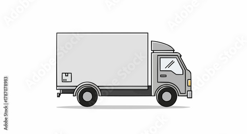 Delivery Truck Side View Outline Illustration with Package Icon.