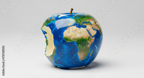 Global health policy concept apple painted as earth bitten to reveal core representing environmental impact and nutrition choices inspiring concern and hope for sustainable future