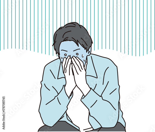 ショックで顔面真っ青の男性のイラスト素材
