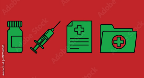 Medical icons for healthcare promotion with vaccine and records theme