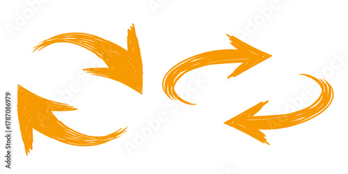手書きのオレンジ色の回転する矢印