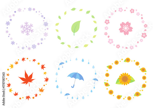 春夏秋冬の丸フレームセット　かわいい四季のモチーフ