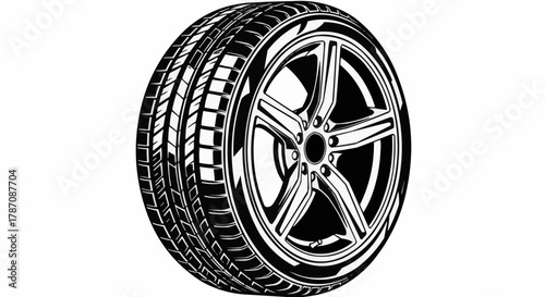 Detailed Illustration of a Car Tire and Rim.