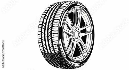 Detailed illustration of a modern car tire with alloy wheel.