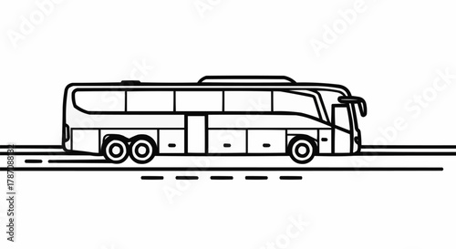 Modern Coach Bus Line Art Illustration on Road.