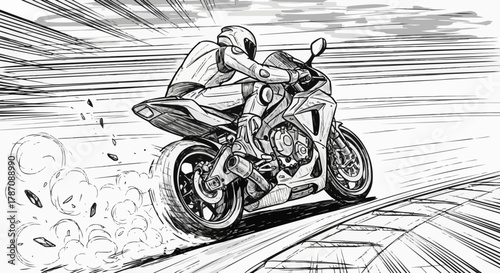 Dynamic sketch of a motorcycle racer in action.