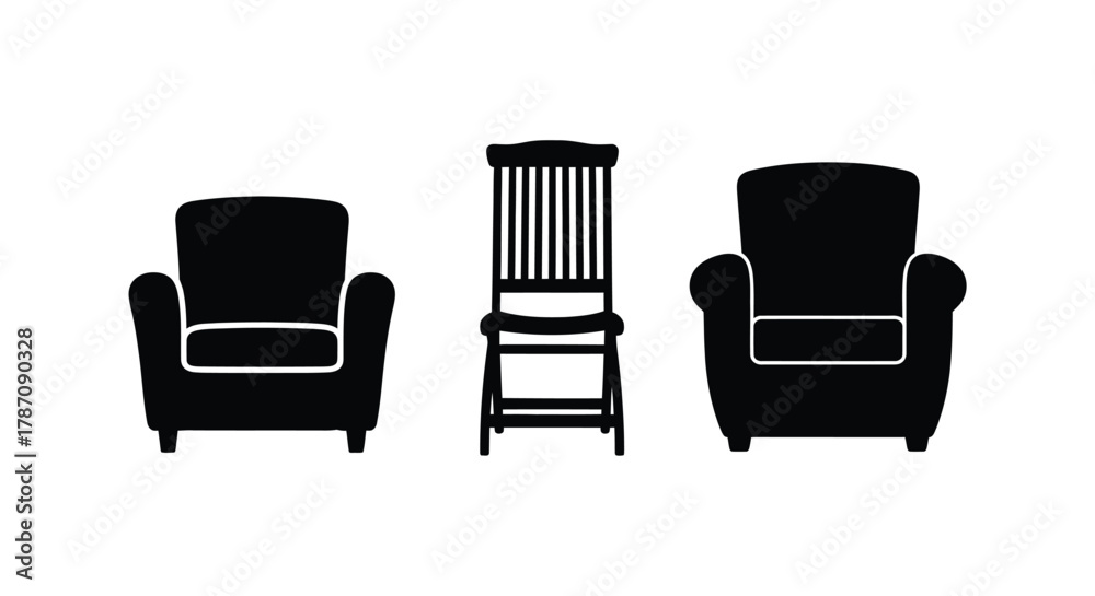 Fototapeta premium Elegant armchairs and a wooden chair showcasing interior design styles