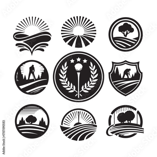 “Retro Golf Emblem Collection with Ball and Clubs”