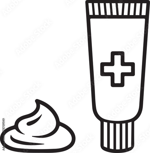Medical ointment tube and dollop icon for healthcare and beauty