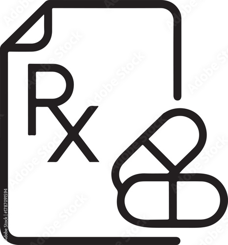 Medical prescription paper with rx symbol and two pills