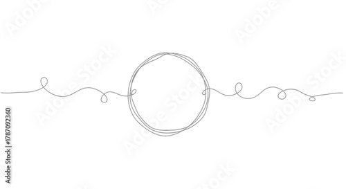 Abstract continuous line drawing of a circular shape with swirling lines extending outwards on a white background