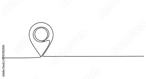 Minimalist single line drawing of a location pin icon on a white background representing navigation and destination