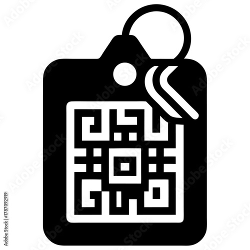 Single QR code on gift tag black and white vector on white background.