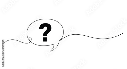 A single continuous line forms a speech bubble containing a bold black question mark