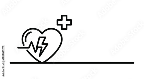 Icon representing cardiac health with a heartbeat line lightning bolt and medical cross